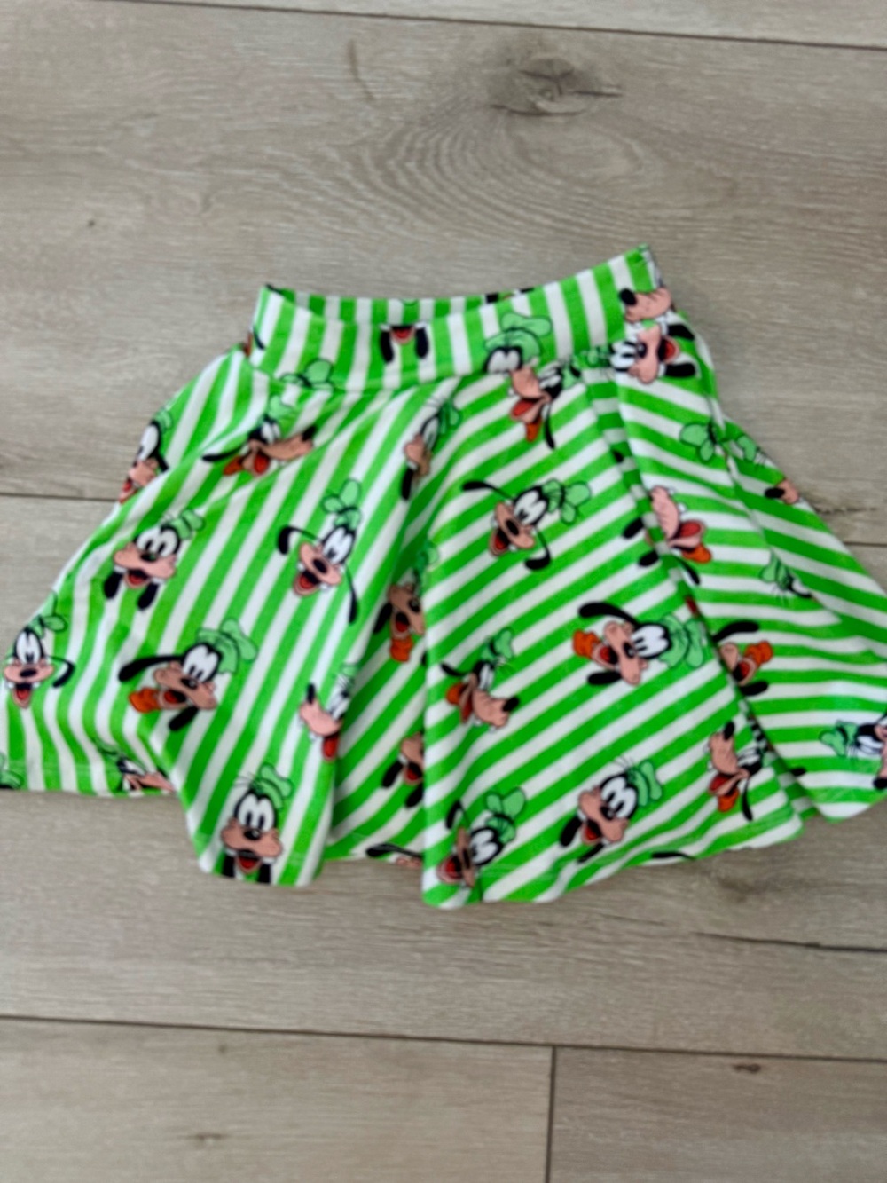 WILD RICH KIDS Girls' Bright Green Striped Skater Skirt with GOOFY Print